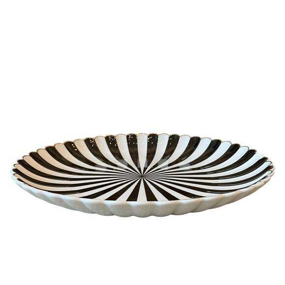 Monterey Bay Porcelain Serving Platter 12.5in Round Black White Striped NEW - Picture 11 of 14